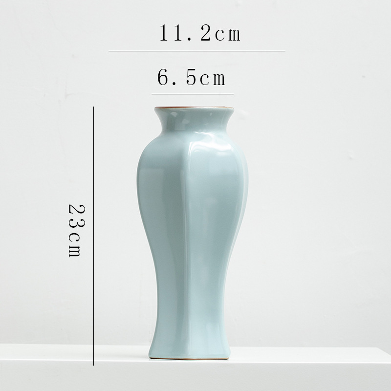 新中式汝窑宋代美学陶瓷装饰干花水培花瓶客厅玄关民宿插花器摆件|undefined