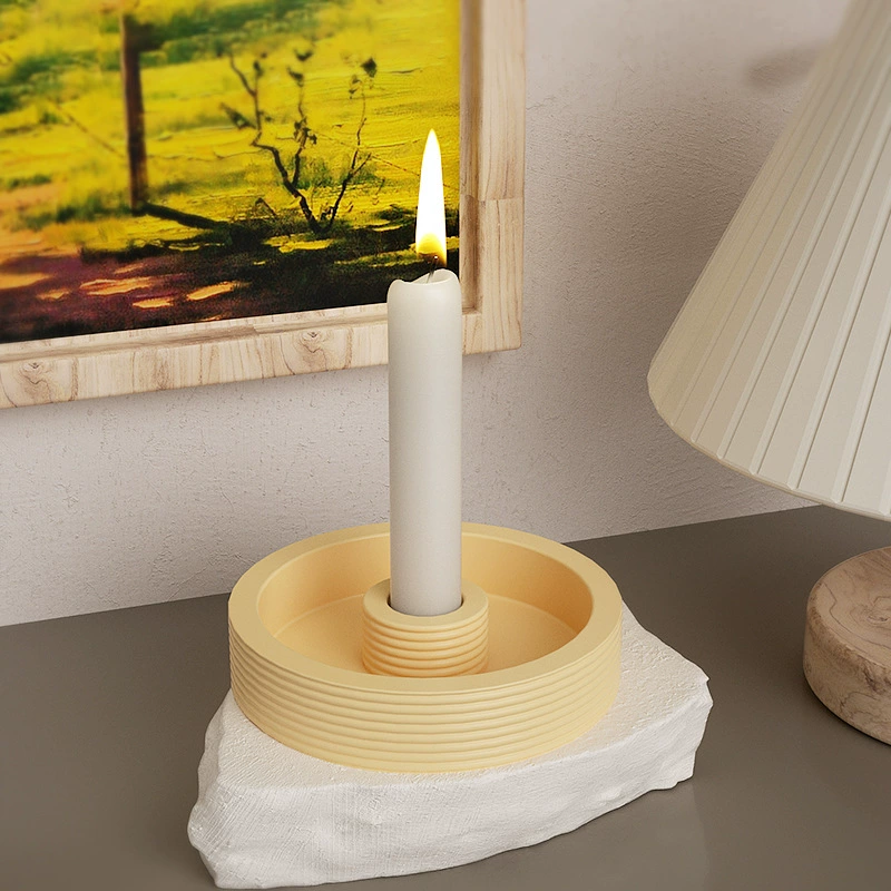 虞美人 DIY crystal drop gel round striped candle holder abrasive tool cement gypsum candlestick ornaments silicone mold