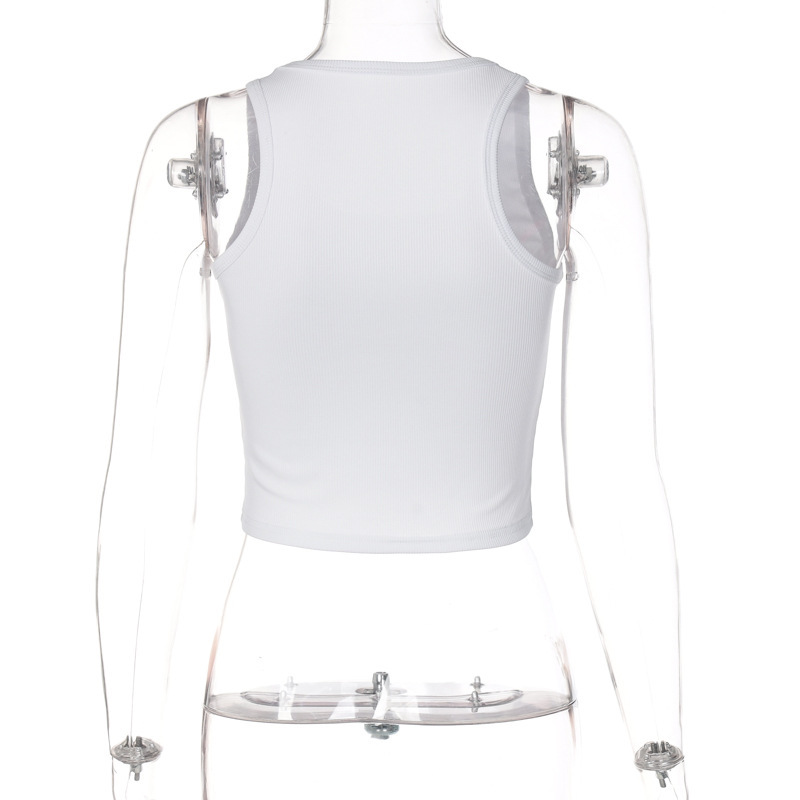Women's Sexy U-Neck Sleeveless Short Vest Casual Fashion American Style Spring Summer Rhinestone Detail_ecoleips.com