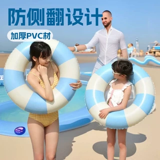 夏日新款复古游泳圈 充气复古条纹泳圈防侧翻加厚PVC 儿童腋下圈