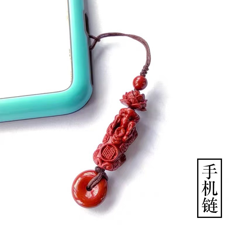 紫金砂朱砂貔貅莲花平安扣手机链低含量紫金砂吊坠挂件包挂批发