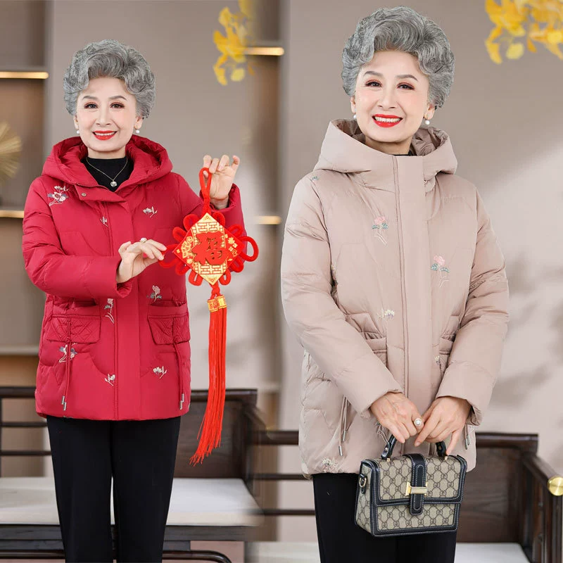 Пуховик для бабушки 2023, новая зимняя одежда для пожилых людей среднего возраста, зимнее белое теплое толстое пальто на утином пуху