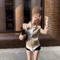 叮叮车外套女生春秋气质英伦工装风长袖短款修身显瘦百搭夹克外套