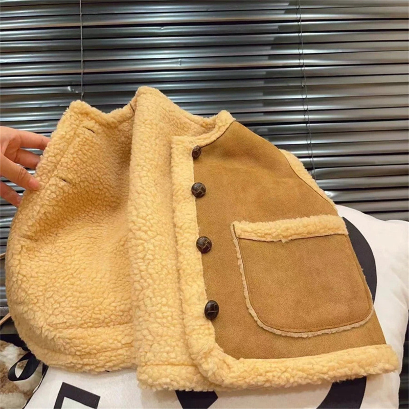 Niños estrella redonda 2023 invierno nuevos niños y niñas estilo coreano chaleco estilo occidental de los niños al aire libre moda chaleco piel integrado