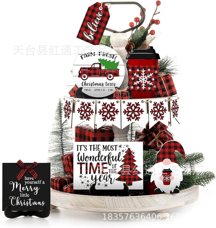 クリスマス木製品装飾クリスマス層トレイ装飾水牛格子小人農舎田舎風|undefined