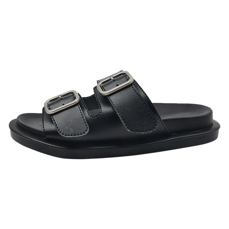 Nuevo slip-on zapatillas de primavera para mujer Plataforma de nicho moda al aire libre zapatillas perezosas hebilla de cinturón casual