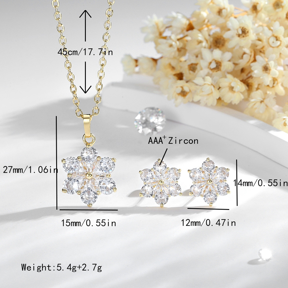 Europa y los Estados Unidos colgante de flores transfronterizas mujeres 14k oro de cobre chapado pendientes de flores de zircon set de joyas image 5