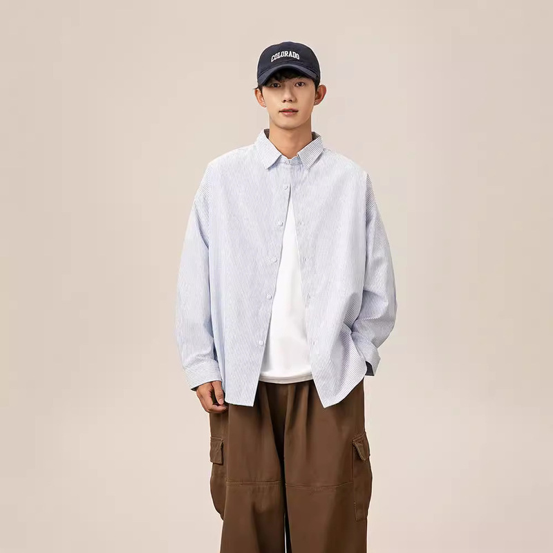 Striped Long-sleeved Shirt Men's Spring and Autumn Street Fashion Brand Men's Casual Loose Classic Colorblock Heavy Oxford Spinning Shirt