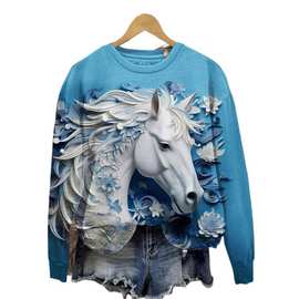 新款女装宽松毛衣圣诞款新款圆卫衣领卡通图片春季