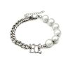 Retroreflective brand small bracelet from pearl with letters suitable for men and women, design jewelry hip-hop style, simple and elegant design, internet celebrity