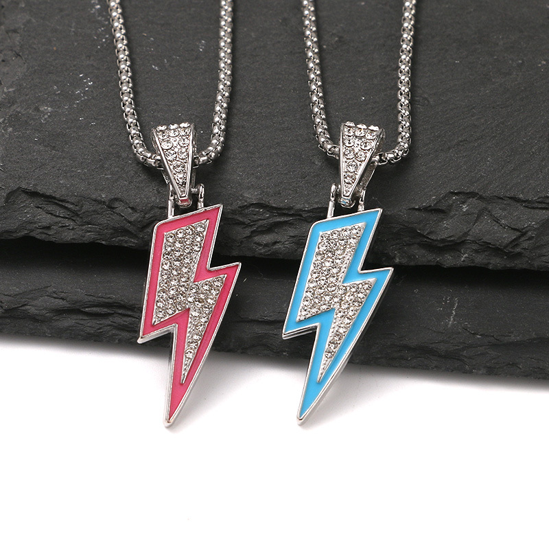 Diamantbesetzte Blitz Anhänger Halskette Für Damen Und Herren_voghion.com