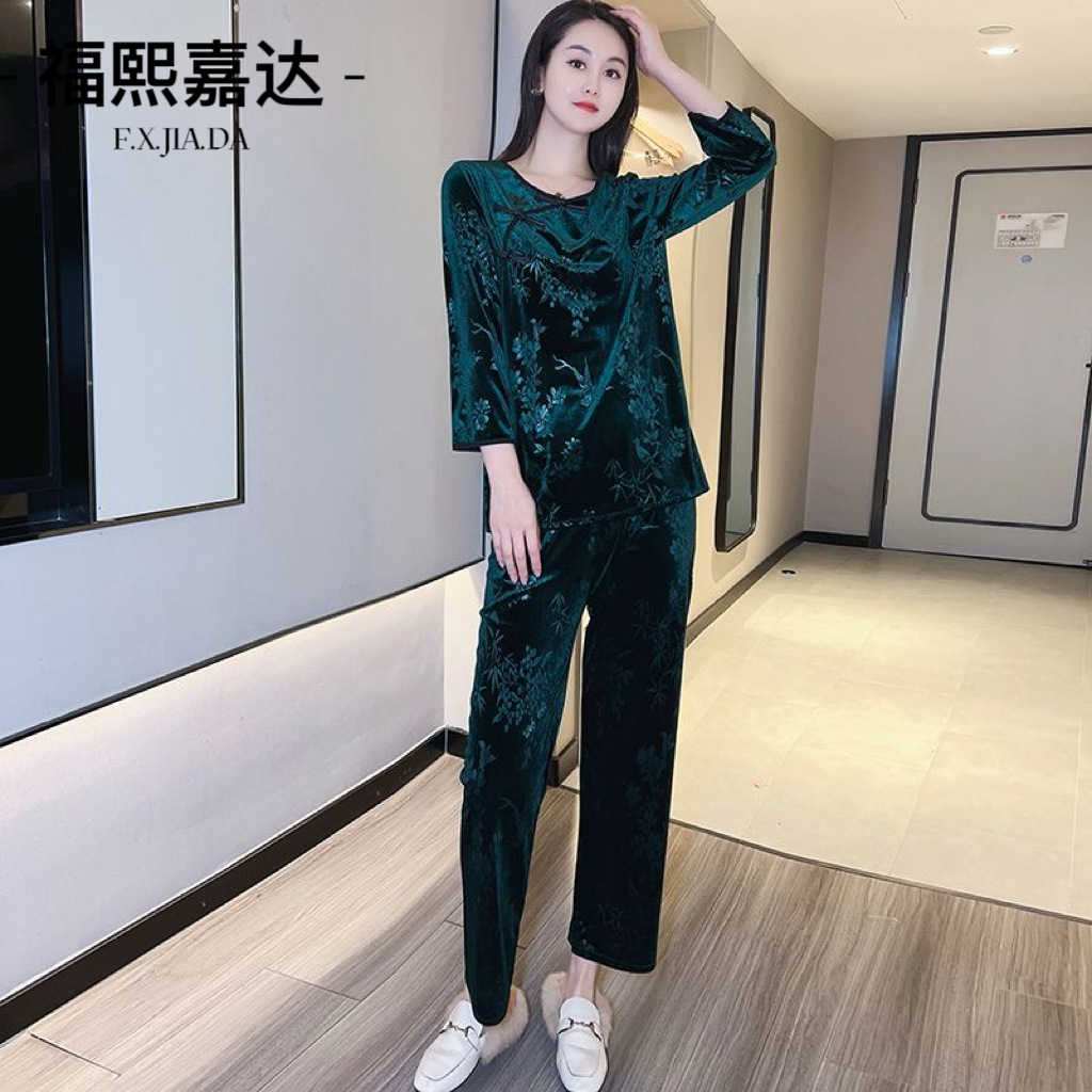 Jacquard Chinese Style National Style Buckle Home Clothes Women's Classic Fashionable Western Style Age-reducing Casual Fashion Pajamas Pajamas suit