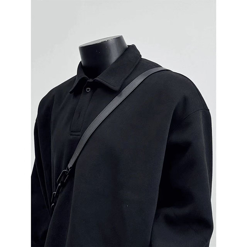 Spring And Autumn Heavy American Casual Lapel Sweater Men's And Women's Simple And Versatile Solid Color Loose Long Sleeve Top Clothing Trend_viptrois.com