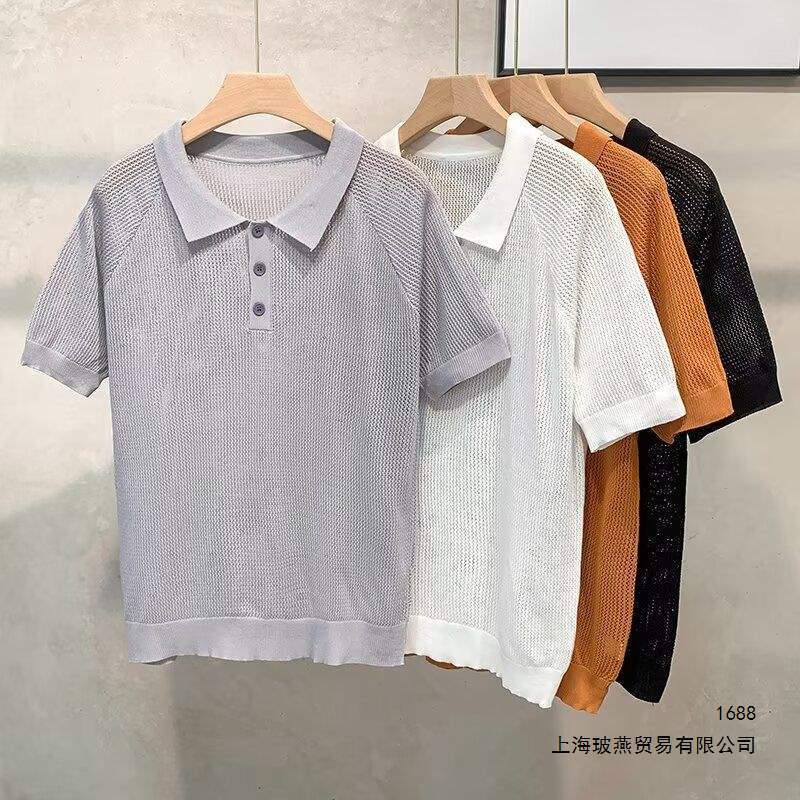 American-Style Honeycomb Knit Short-Sleeve Polo Shirt for Men, Summer Design, Niche Versatile Casual Turn-Down Collar T-Shirt, Trendy