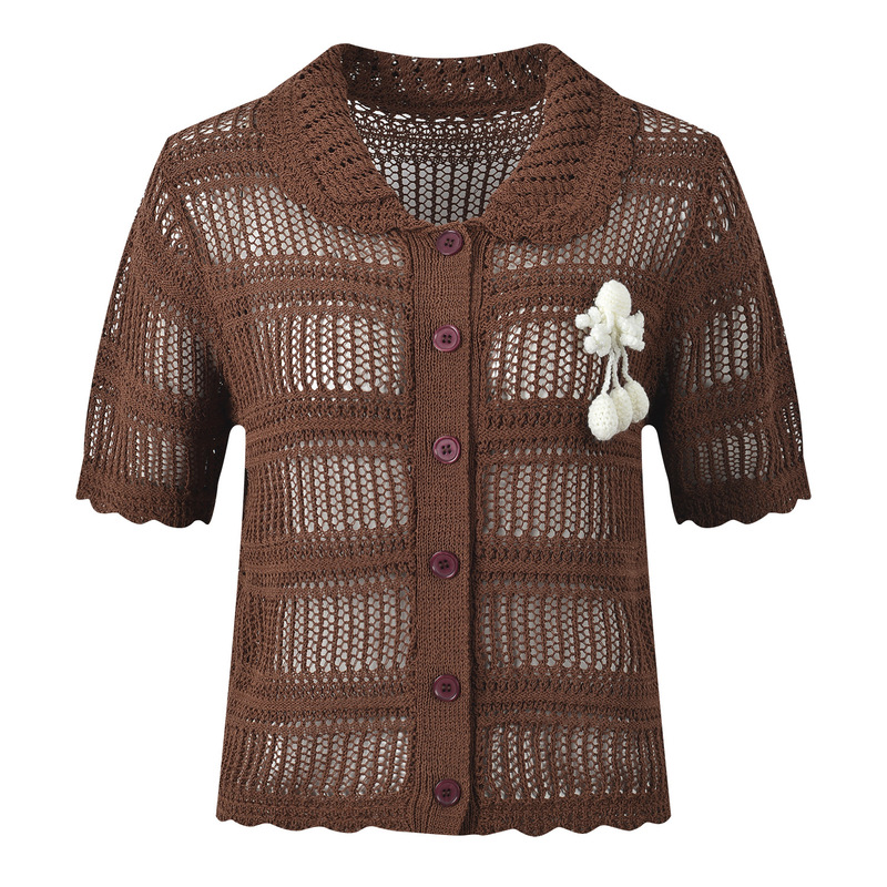 2026 Summer New Fashion Stylish Hollow-Out Crochet Single-Breasted Slim-Fit Short Simple Versatile Knit Top