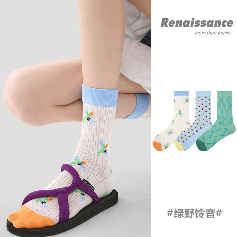 Renaissance Dropshipping Spring and Summer New Style Green Diamond-Patterned Mid-Calf Socks Thin Mesh Socks for Women Renaissance Dropshipping Spring and Summer New Style Green Diamond-Patterned Mid-Calf Socks Thin Mesh Socks for Women