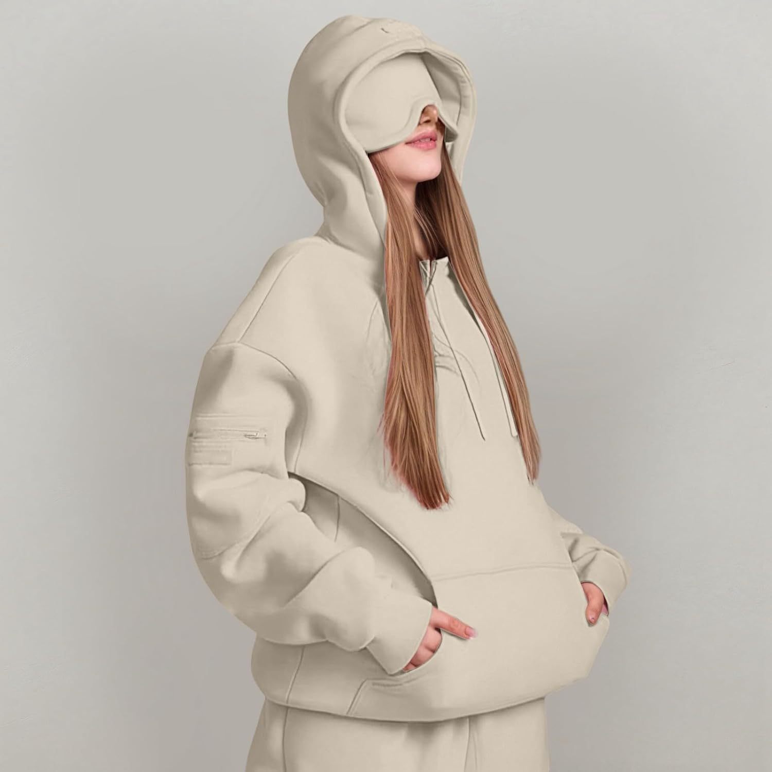 Women's Solid Colour Hooded Jumper Casual Pullover Top_voghion.com