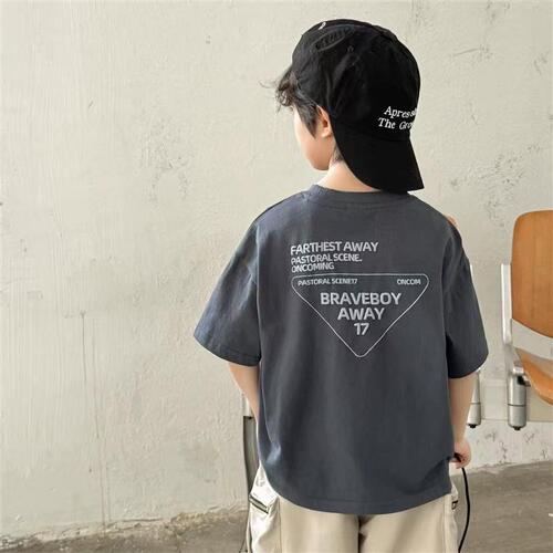 Boys' Summer Casual Trendy Korean Style Short Sleeve Loose Cotton Children Stylish Cool Hipster Bubble Print Printed T-shirt
