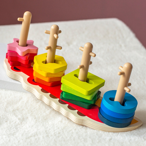 Montessori geometric shape crocodile set column matching cognitive graphics children's early education educational building block toys 1-3 years old