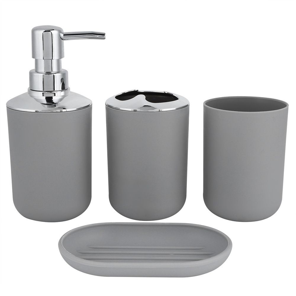 Europeo y americano en stock Baño de plástico lavado de cuatro piezas conjunto simple baño suministros cepillo de dientes enjuague bucal taza combinación Kit al por mayor