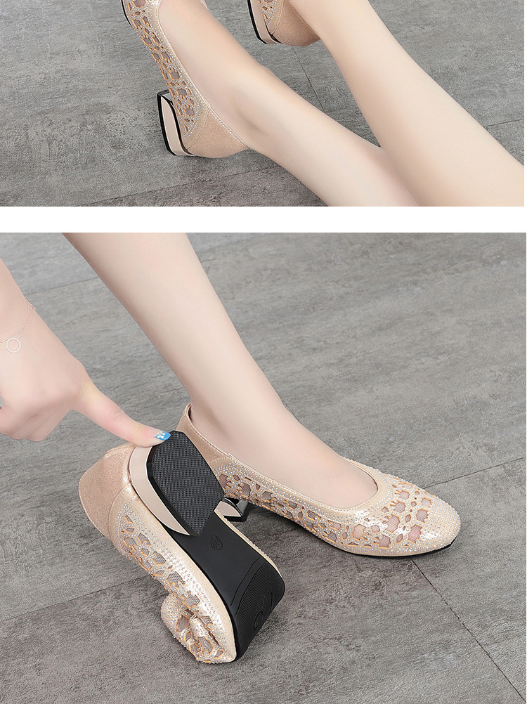 Sandal lưới bít mũi da thật gót vuông thoáng khí đế mềm — Màu be chi tiết 10