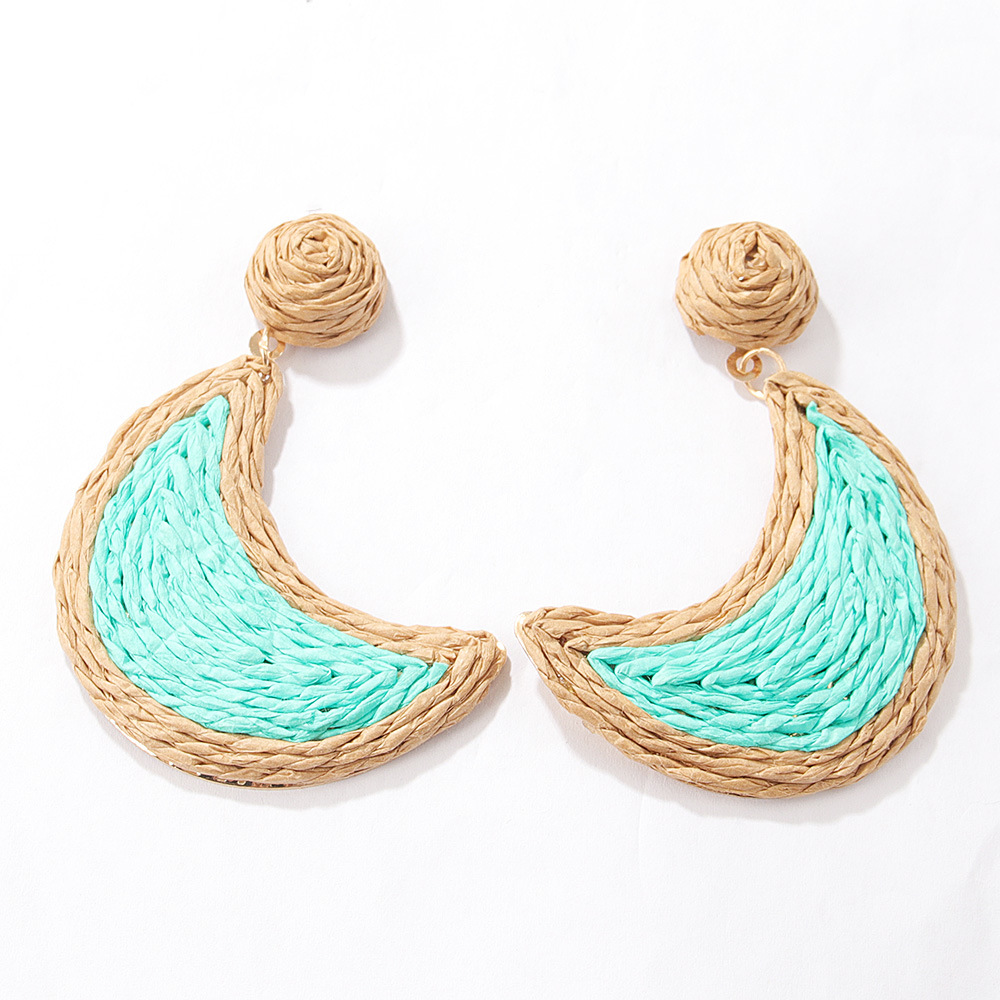 1 Pair Basic Moon Patchwork Raffia Drop Earrings display picture 11