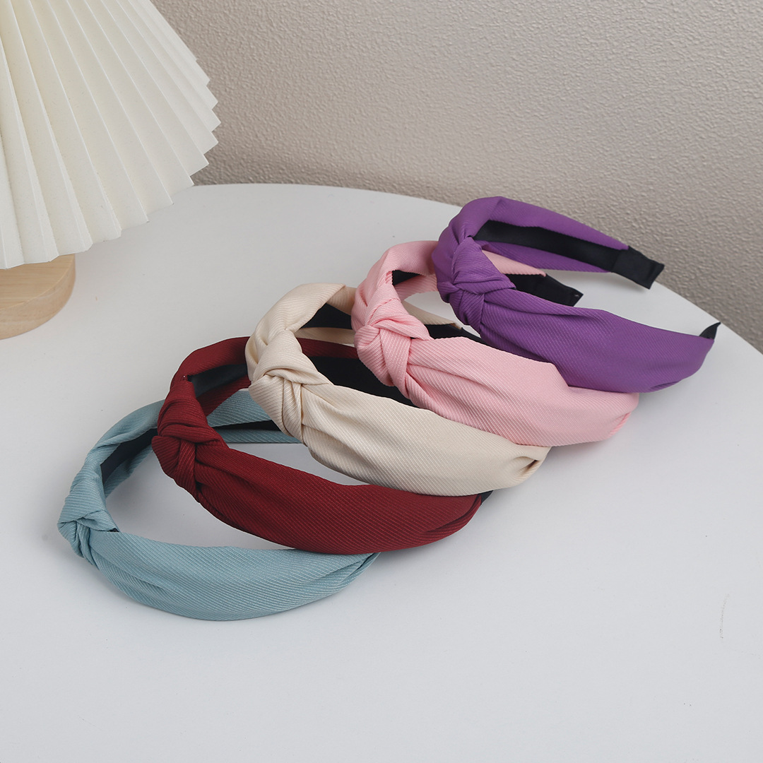 跨境批發韓版新品斜紋純色發箍簡約氣質寬邊打結女壓發卡透氣頭箍