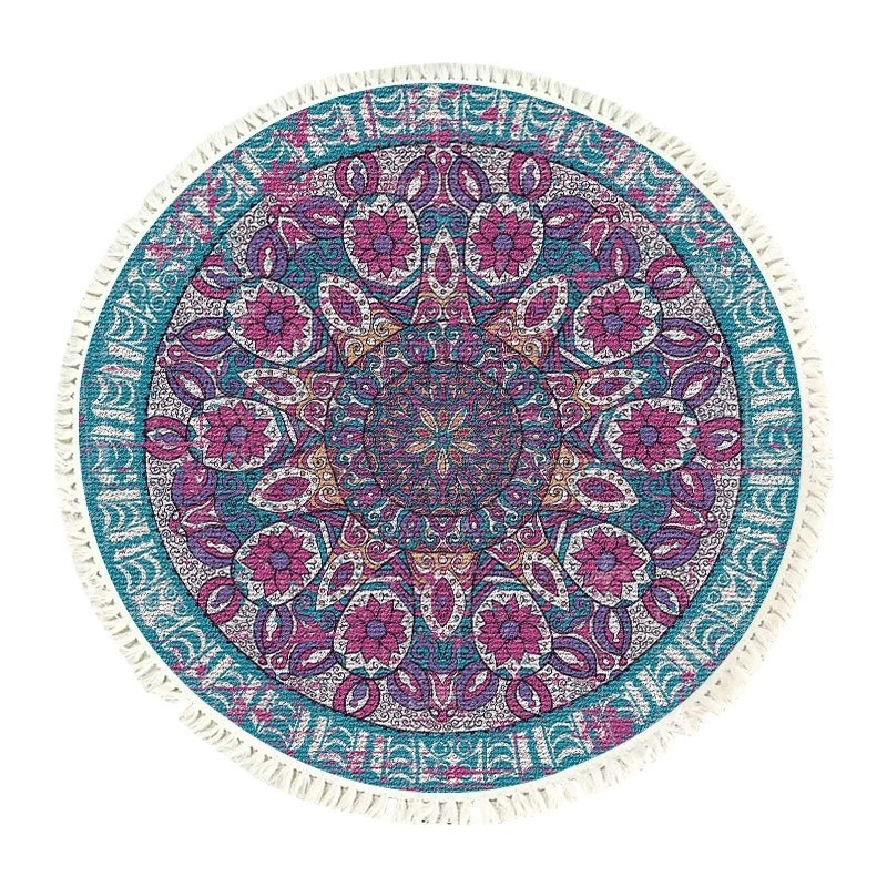 Nouveau produit transfrontalier : Tapis rond épais de style ethnique européen, idéal pour la chambre, le salon, les chambres d’hôtes et la maison._voghion.com