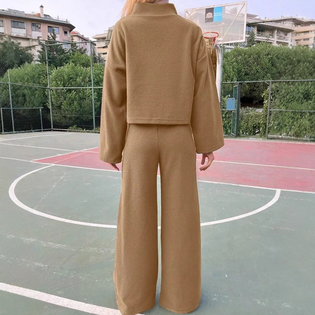 Damenbekleidung Herbst lässig faulen Stil gestrickte langärmelige Tops locker und bequem Hosenanzug_voghion.com