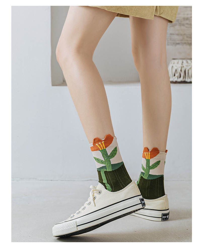 Women's Fashion Flower Nylon Cotton Jacquard Crew Socks 2 Pieces display picture 5