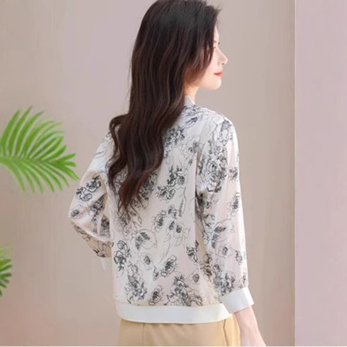 UV-proof thin breathable chiffon zipper sunscreen clothes large size loose short long sleeve women's floral jacket