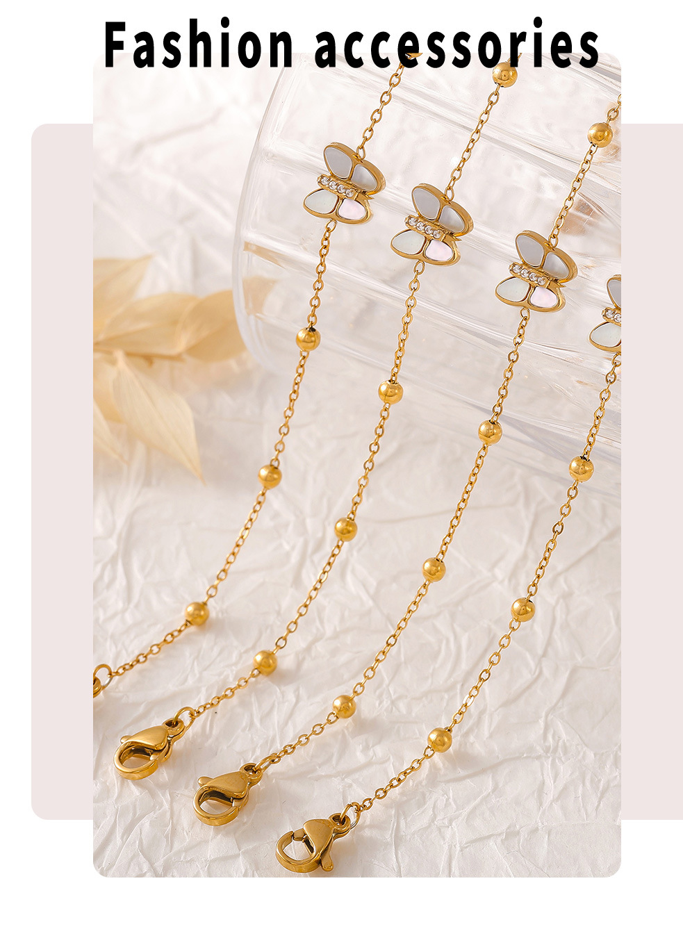 Natural Real Shell Butterfly Diamond 3A Zircon Small Bead Bracelet Titanium Steel Non Fading Bracelet_voghion.com