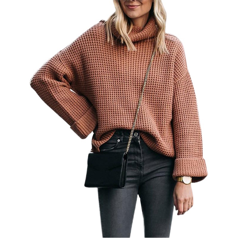 Transfronteriza AliExpress eBay europeo y americano nuevo color sólido suéter de cuello alto suéter suelto Amazon entrega de una sola pieza