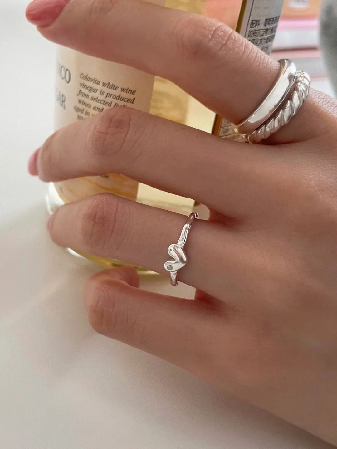 Bague cœur en argent sterling double couche design coréen_voghion.com