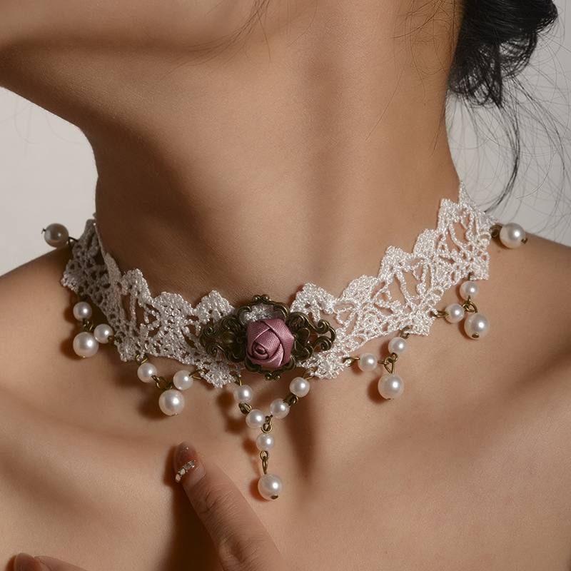 厂家热卖女士新款白色蕾丝项链 创意款跨境亚马逊热销项饰批发