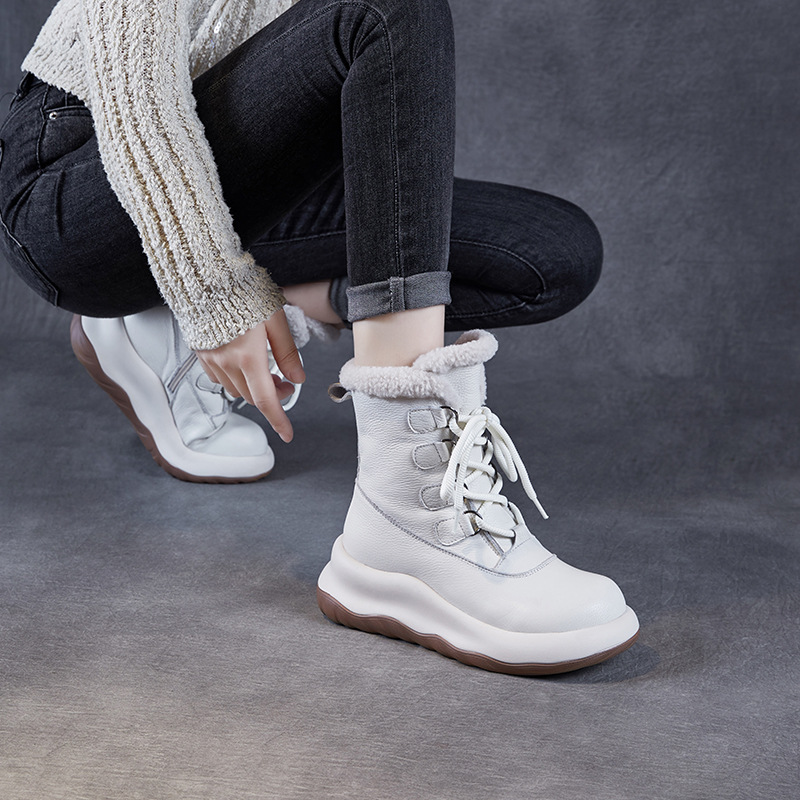 두꺼운 하단 상단 레이어 소 가죽 스노우 부츠 여성 겨울 2024 새로운 양고기 기모 미끄럼 방지 북동쪽 중간 부츠 여성
