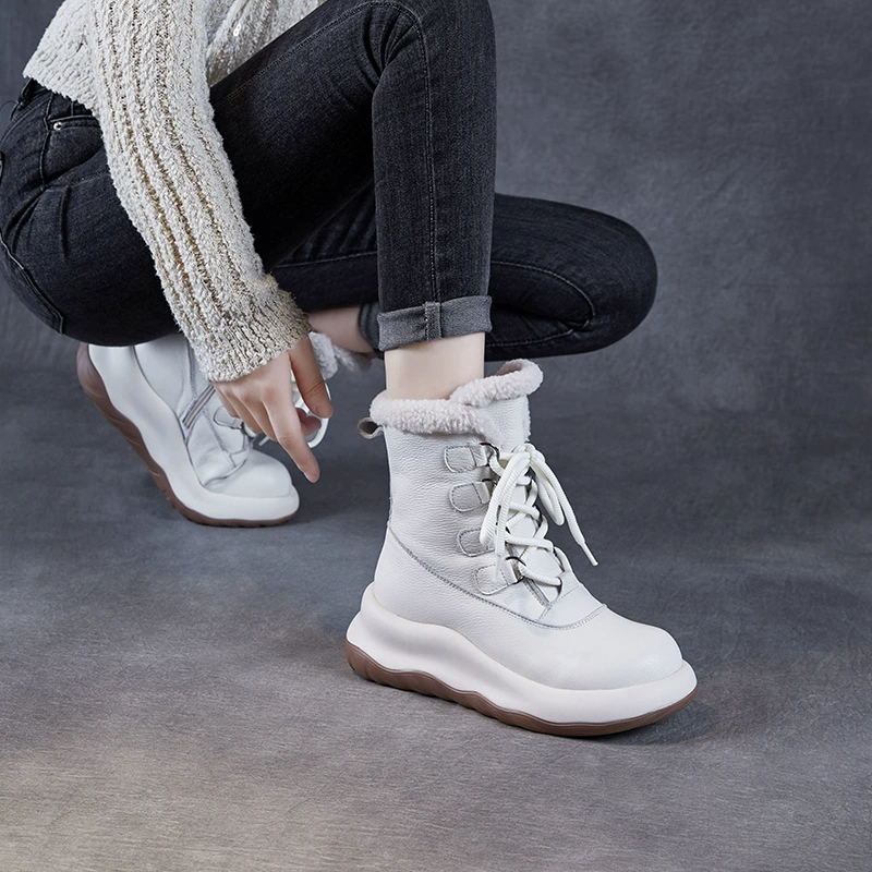 Толстый нижний слой кожи снежные сапоги женский зимний 2024 новый ягненок плюс бархат утолщенный противоскользящий северо-восточный средний сапоги женский