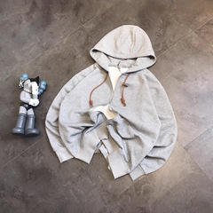 羅家LOE潮牌刺繍小標革紐双帽ファスナーカーディガン純色フード付きカジュアル男女同服