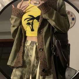 拼接牛仔外套女秋冬2023新款美式复古小众设计感宽松西装夹克学生