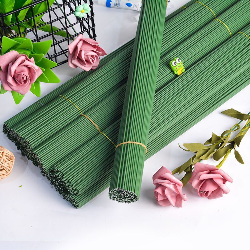 Twist stick flower pole green flower hook flower wire mesh flower dried flower crochet wool coated iron skewer fake flower branches for delivery