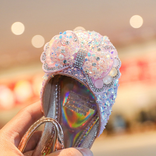 Children's Korean Fashion Crystal Princess Shoes  Spring and Summer New Girls Leather Shoes Versatile Baotou Half Sandals