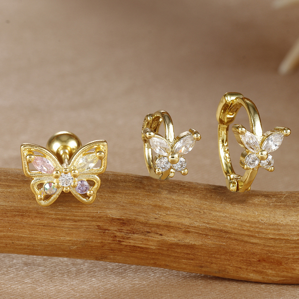 8g Weight Copper Ear Needle Material Zircon Inlay Material Small Stud Earrings, Earrings Classification 1 Set Quantity Daily Occasion Copper Material Butterfly Pattern All Seasons Season Women's Gender Plating Design Simple Style, Classic Style Style 1 Set Simple Style Classic Style Butterfly Plating Copper Zircon Small Stud Earrings Earrings 6