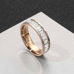 Cross-border new stainless steel circumferential rectangular zircon ring titanium steel diamond couple ring jewelry manufacturer direct supply