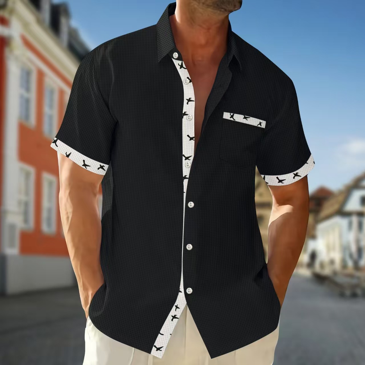 Amerikanisches Herren Strickhemd Mit Kragen Und Druckmuster_voghion.com