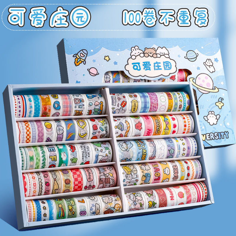 100 cinta adhesiva al por mayor, pegatinas y papel, película de bastón para explicar personajes lindos, corazón de niña barato