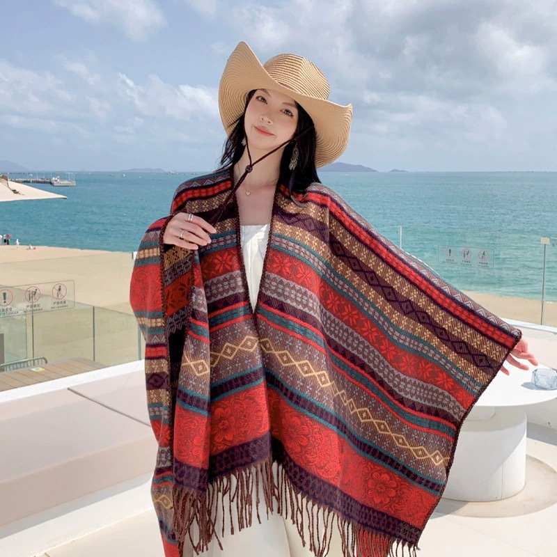 new bohemian style shawl xinjiang travel wear cape cloak fashion all-match high-grade ethnic style shawl