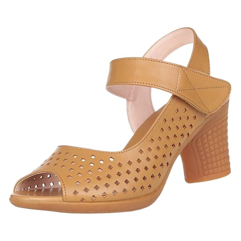 Оптовая продажа женской обуви Amazon: сандалии на массивном каблуке с вырезами и застежкой на липучке, ретро-сандалии с открытым носком больших размеров.