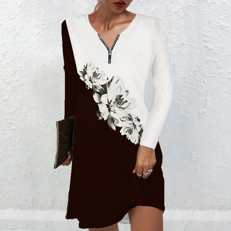 2026 New Cross-Border Zipper V-Neck Dress Plus Size Women's Clothing European and American Style