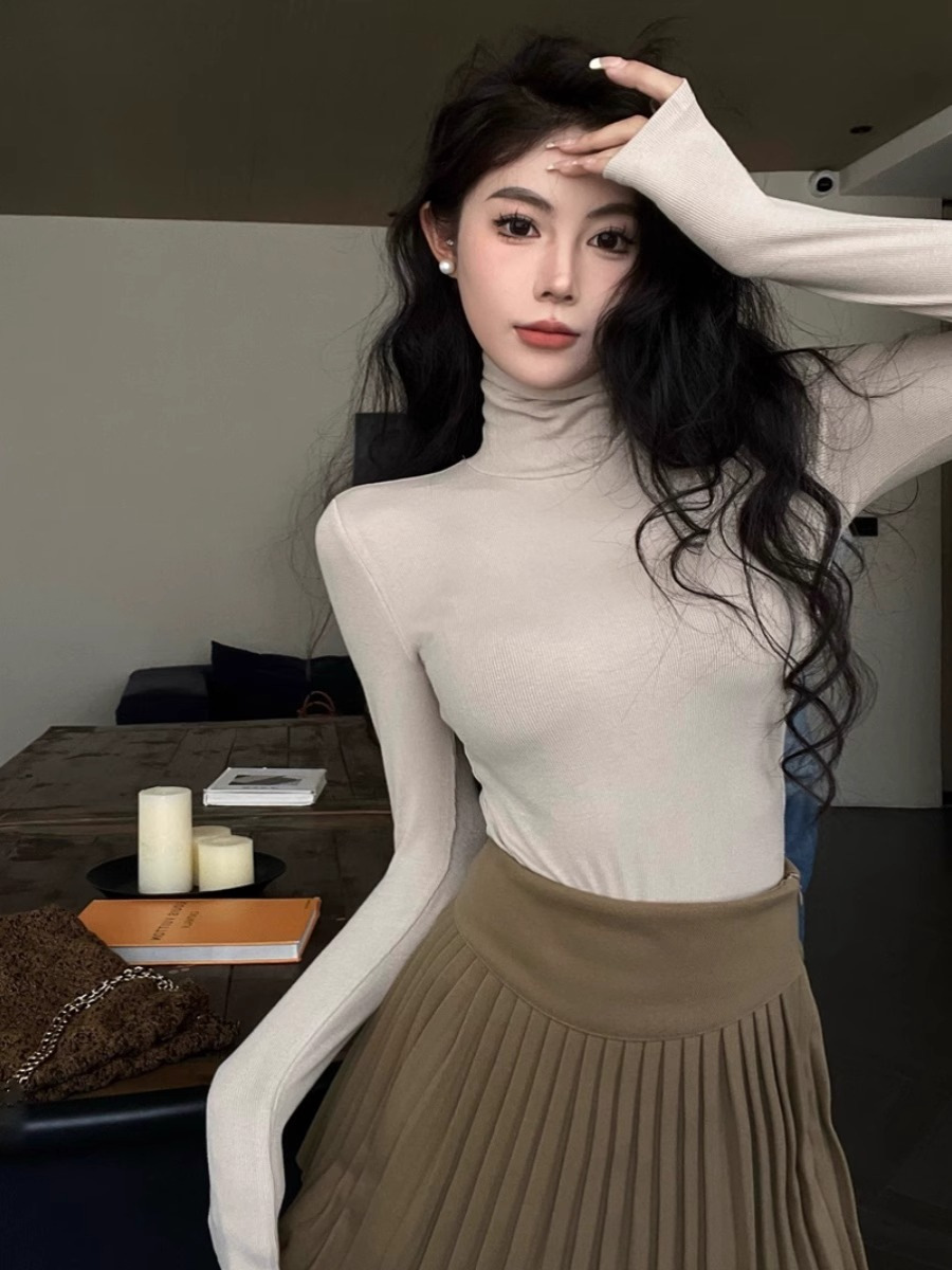 裏起毛保温Tシャツ レディース 秋冬 ストレッチ グレー タートルネックトップス 中国風インナー 長袖 秋冬 裏起毛