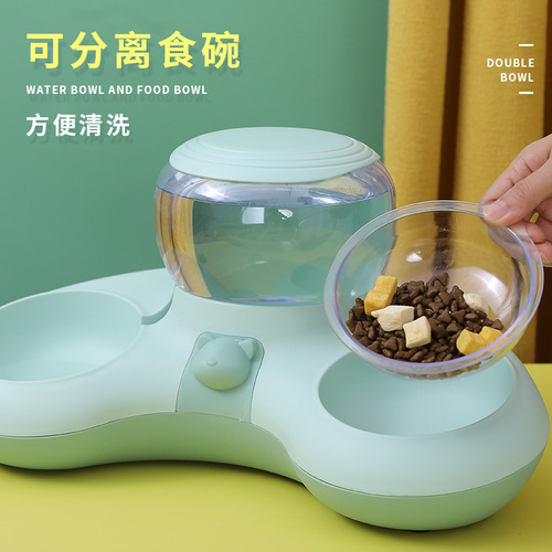 Pet cat bowl and dog bowl, Crescent automatic drinking water feeding double bowl, anti-knock over dog bowl, cat food and water bowl, cat food bowl